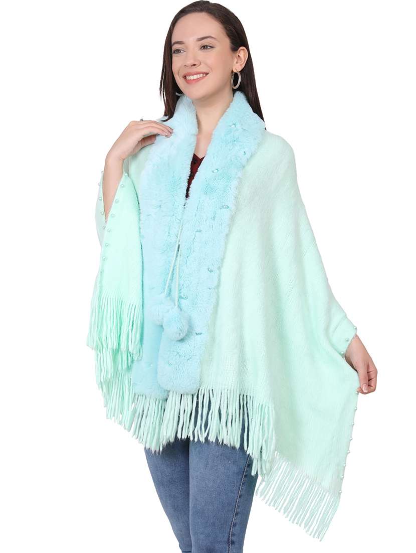women solid woolen shawl with fringes - 21598872 - Standard Image - 1