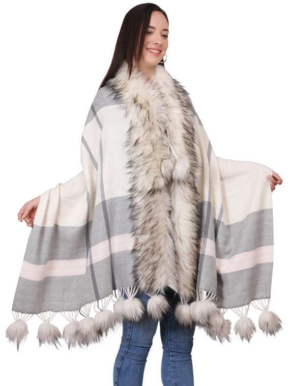 women striped woolen shawl - 21598886 - Standard Image - 1