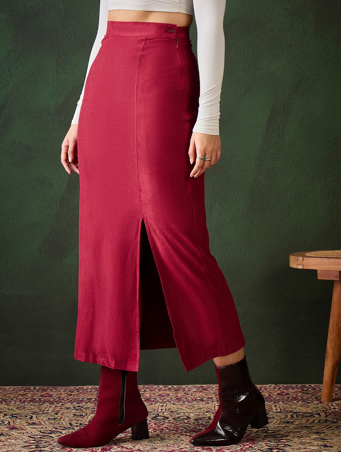 women maroon solid straight skirt - 21599026 -  Standard Image - 1