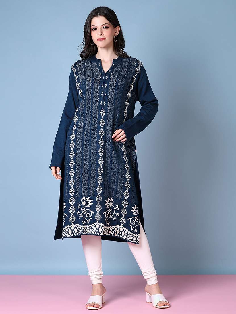women mandarin neck woolen kurta - 21599057 -  Standard Image - 1