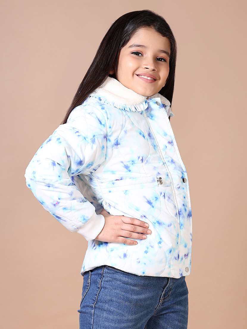 girls printed collared long sleeves quilted jacket - 21599077 -  Standard Image - 1