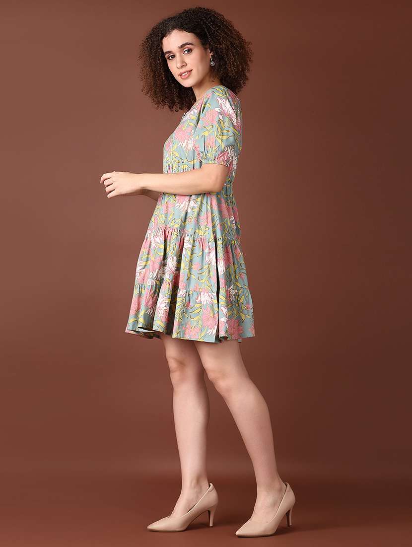 women purist blue printed short sleeve tiered dress - 21599080 -  Standard Image - 1