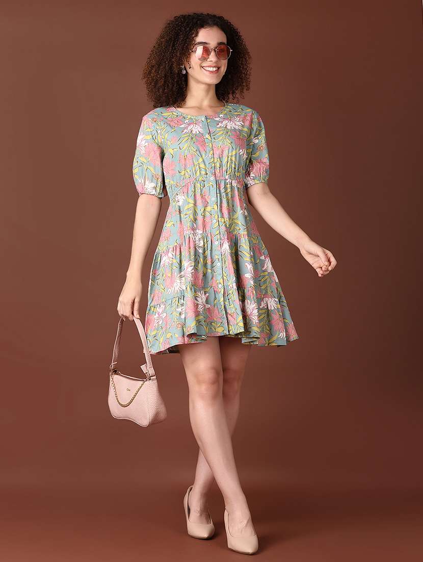 women purist blue printed short sleeve tiered dress - 21599080 -  Standard Image - 4