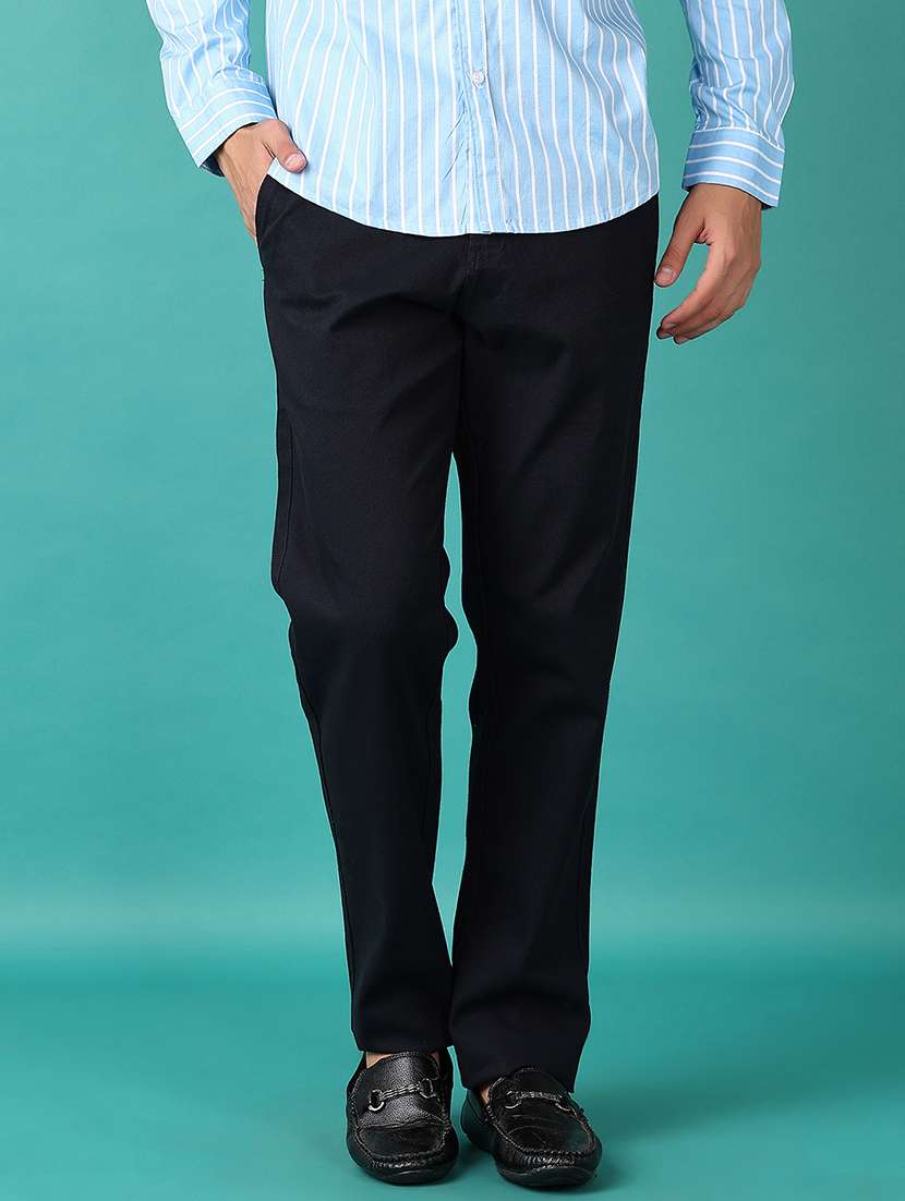 men navy blue solid chinos casual trouser - 21599090 -  Standard Image - 1