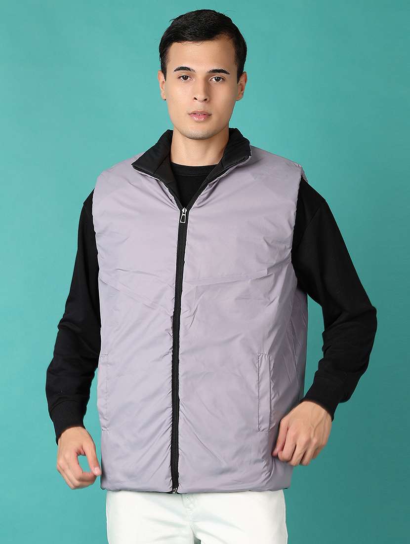 men solid sleeveless reversible bomber jacket