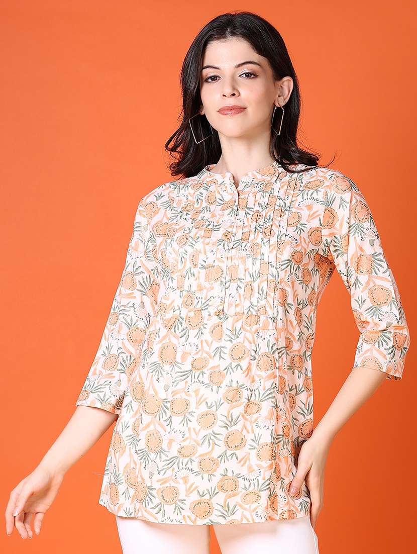 women floral three quarter sleeve straight kurti