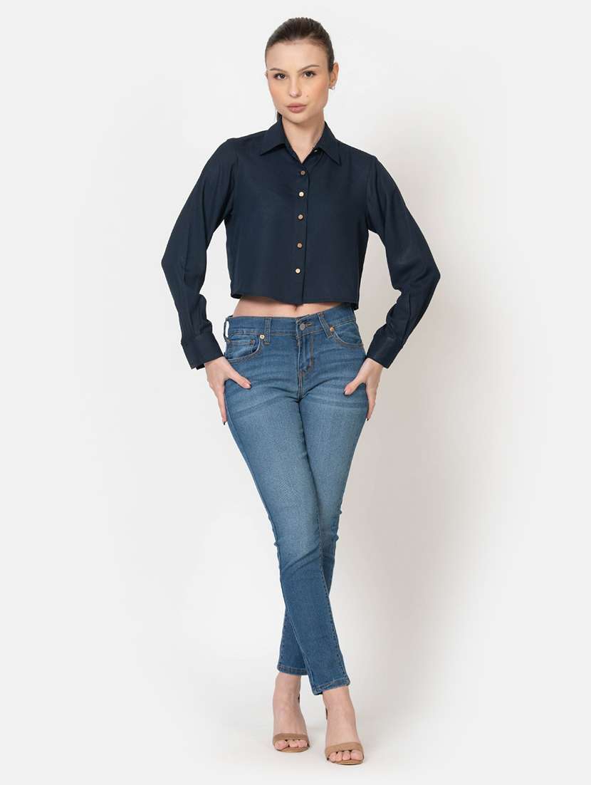women blue solid boxy shirt - 21599387 -  Standard Image - 4