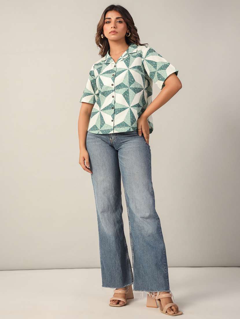 women printed short sleeves shirt style top - 21599389 -  Standard Image - 1