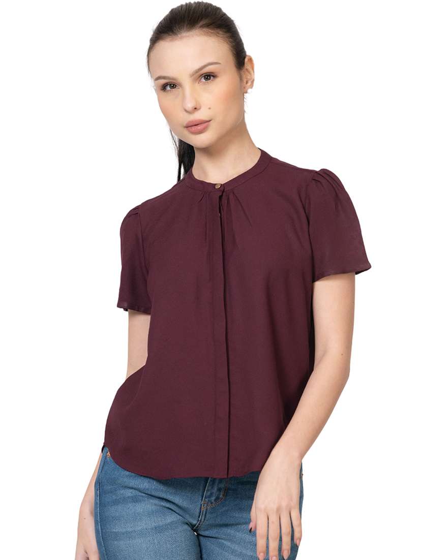 women maroon solid regular shirt