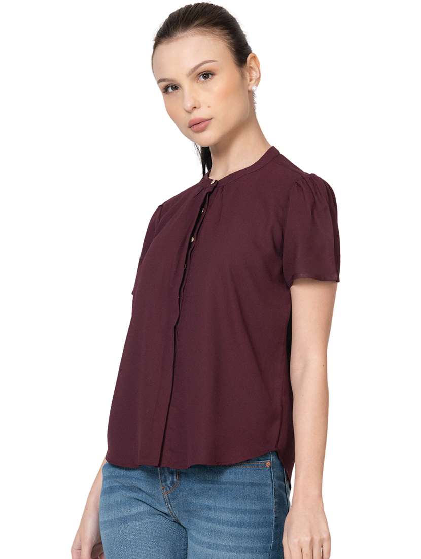 women maroon solid regular shirt - 21599391 -  Standard Image - 1