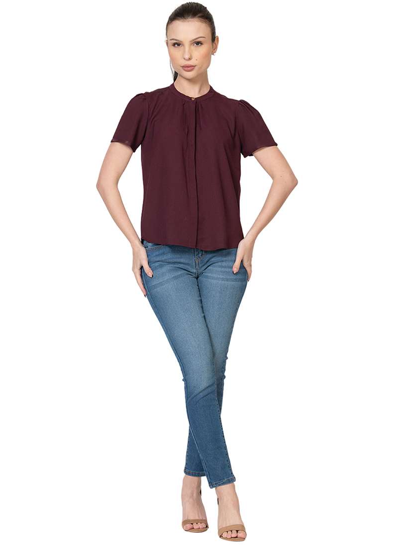 women maroon solid regular shirt - 21599391 -  Standard Image - 4