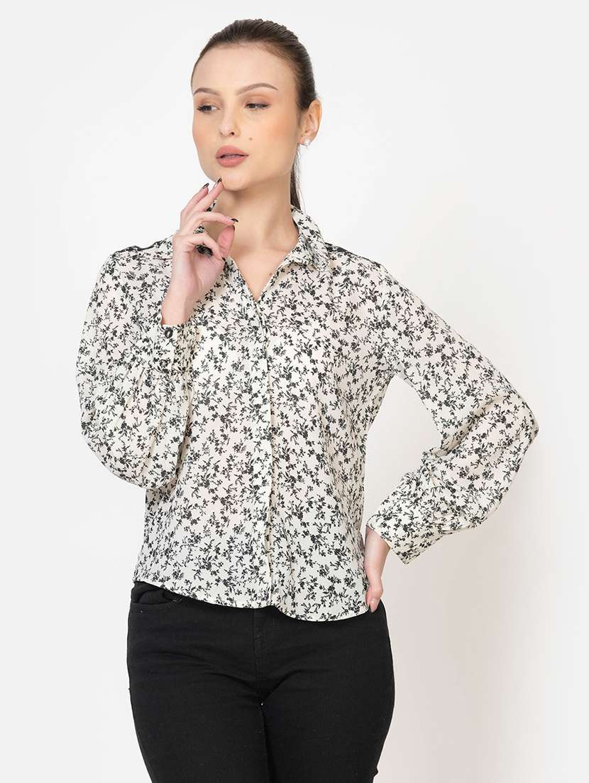 women floral printed collared shirt