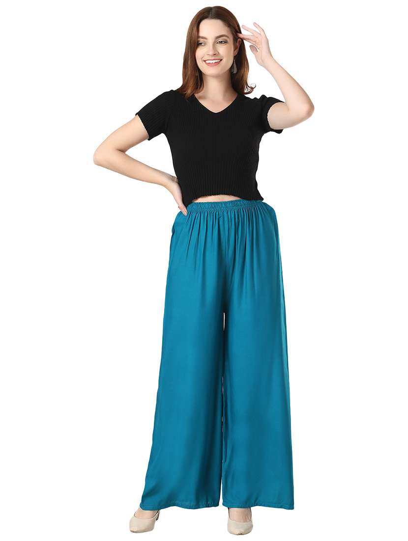 women solid relaxed fit palazzo - 21599396 -  Standard Image - 4