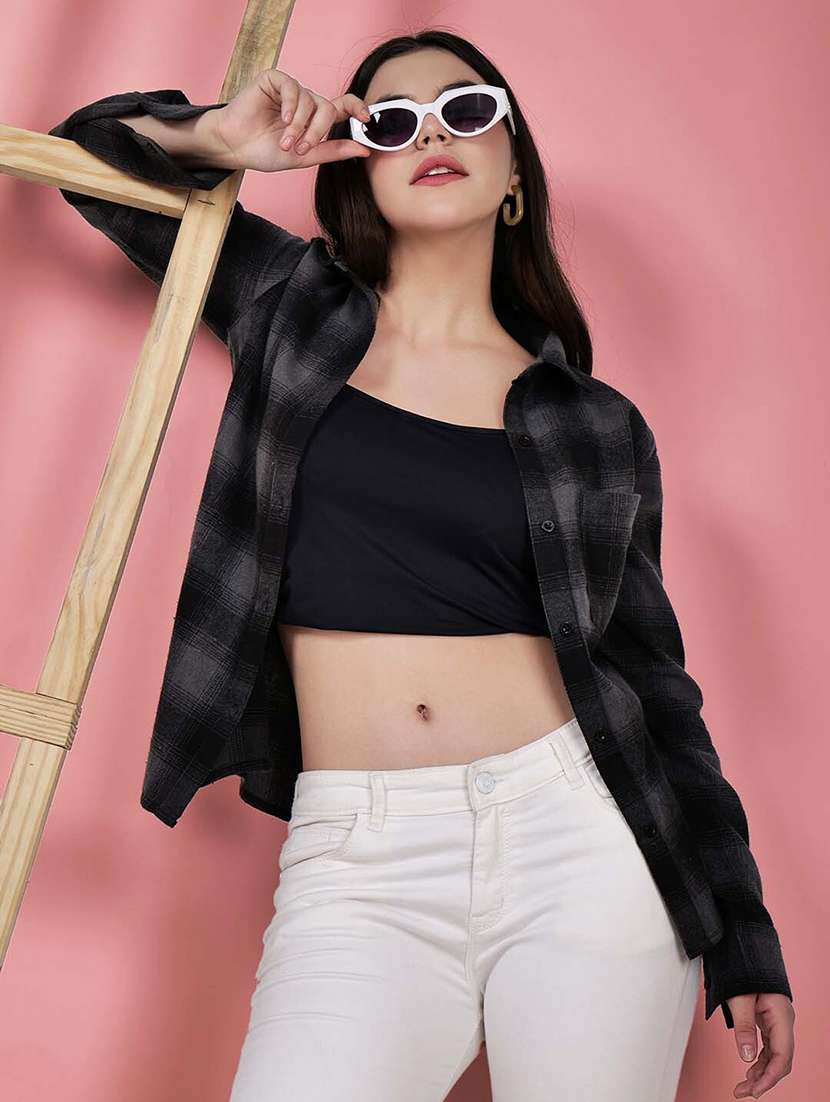 women checked printed collared shirt - 21599543 - Standard Image - 1