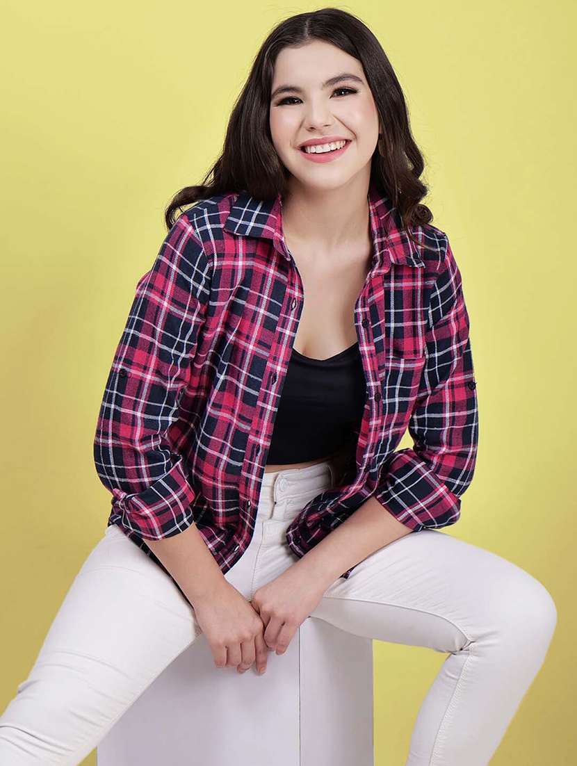 women checked printed collared shirt - 21599544 -  Standard Image - 4