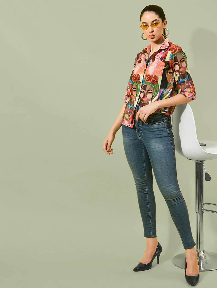 women printed collared three quarter sleeves shirt - 21599549 -  Standard Image - 4