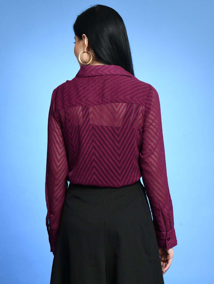 women chevron long sleeve shirt - 21599569 -  Standard Image - 1