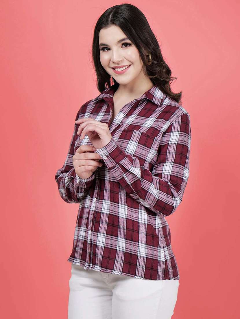 women maroon checks regular shirt - 21599596 -  Standard Image - 1