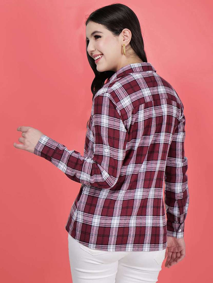 women maroon checks regular shirt - 21599596 - Standard Image - 4