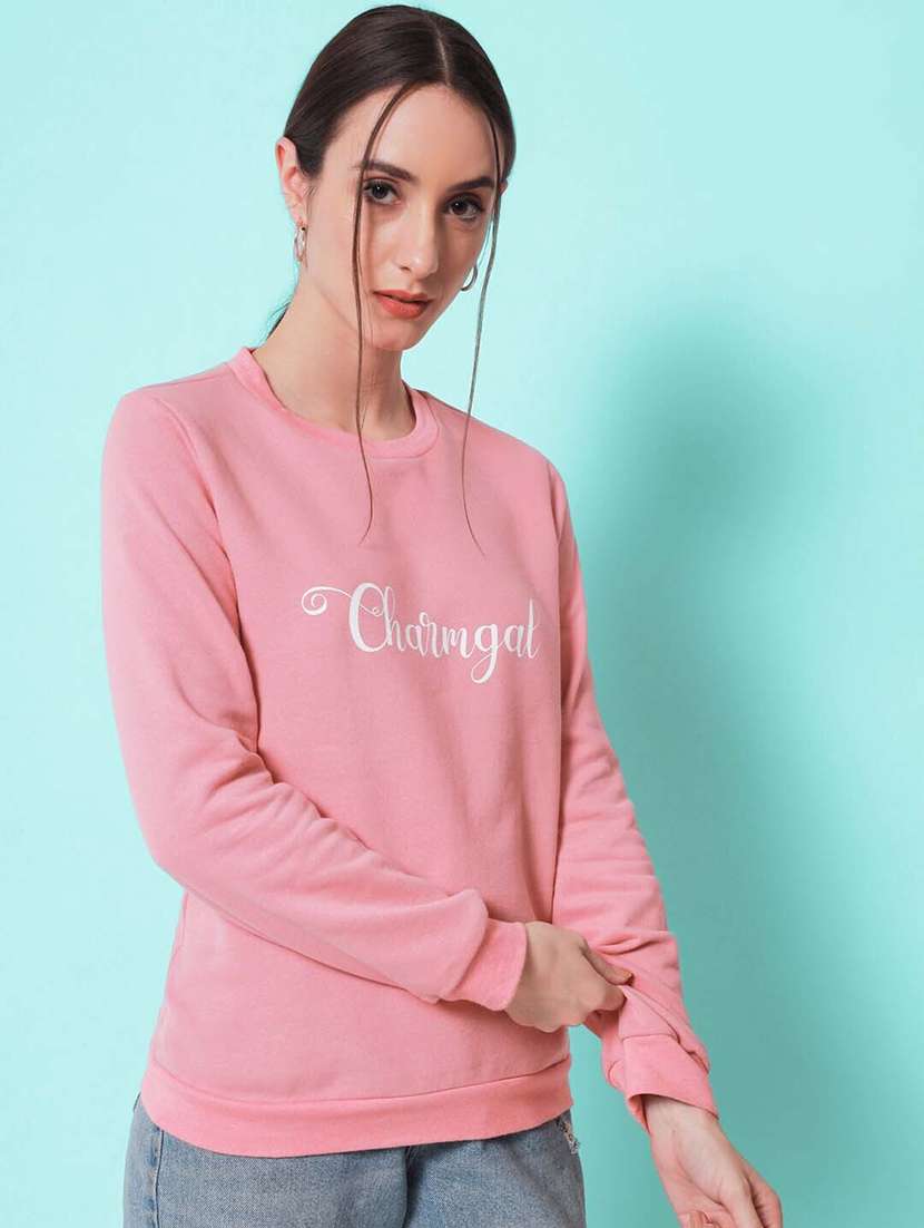 women pink chest print sweatshirt - 21599683 -  Standard Image - 1