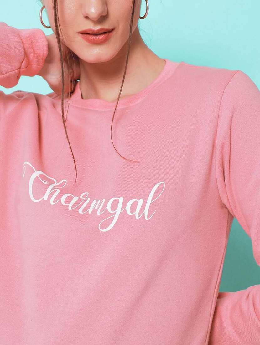 women pink chest print sweatshirt - 21599683 - Standard Image - 4