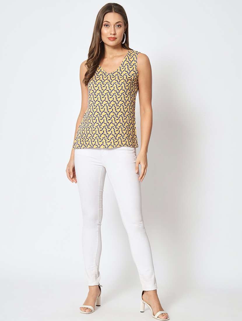 women printed v neck sleeveless top - 21599774 - Standard Image - 4