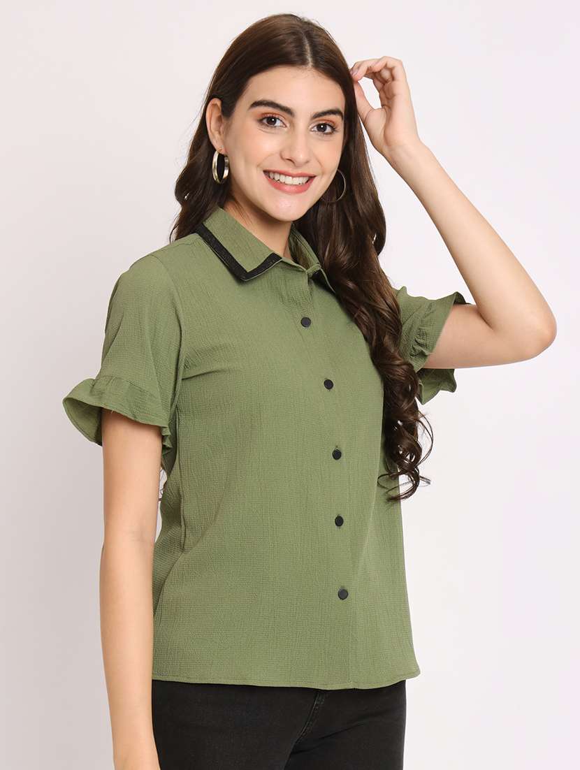 women solid short sleeve shirt - 21599930 - Standard Image - 1
