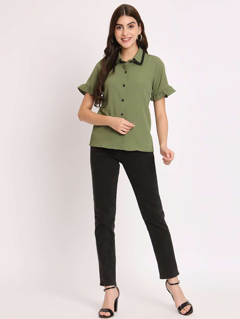 women solid short sleeve shirt - 21599930 - Standard Image - 4