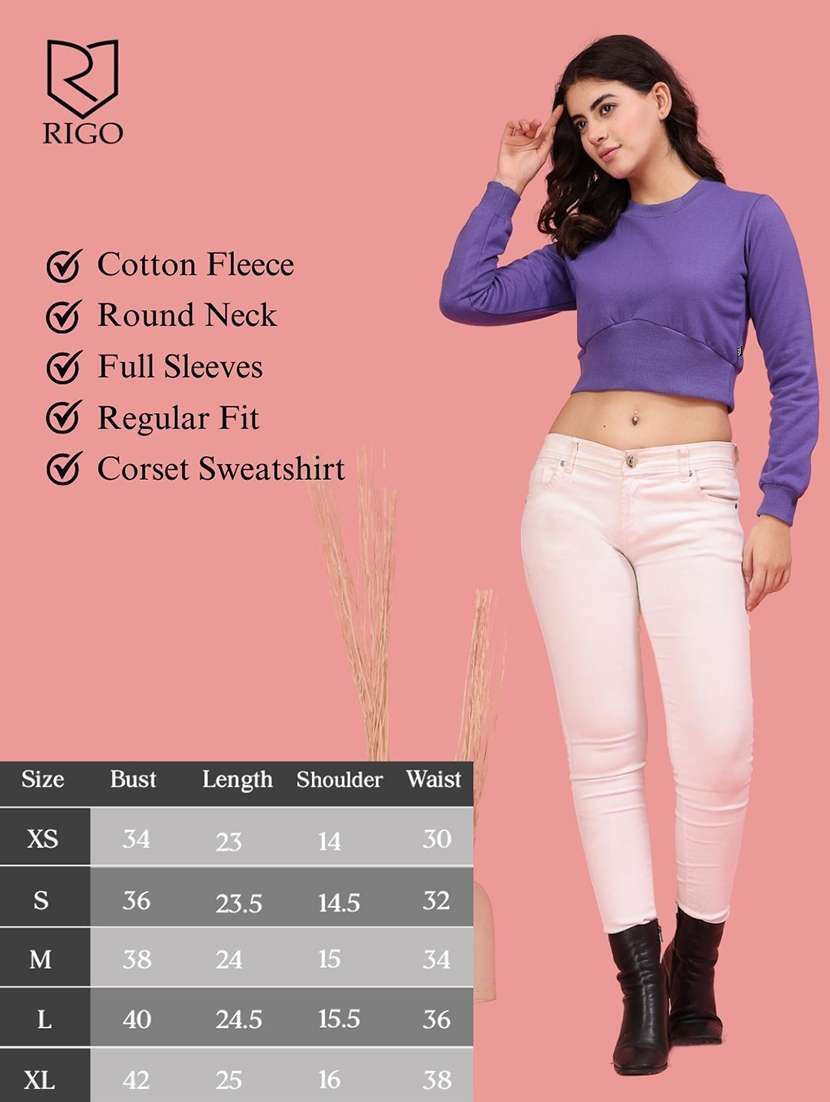 women solid round neck crop sweatshirt - 21600066 -  Standard Image - 4