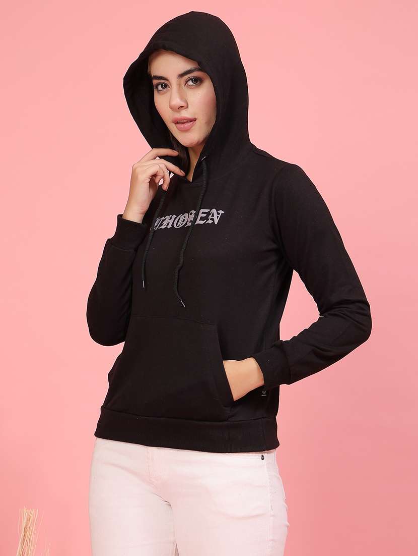 women chest print hooded sweatshirt - 21600067 - Standard Image - 1