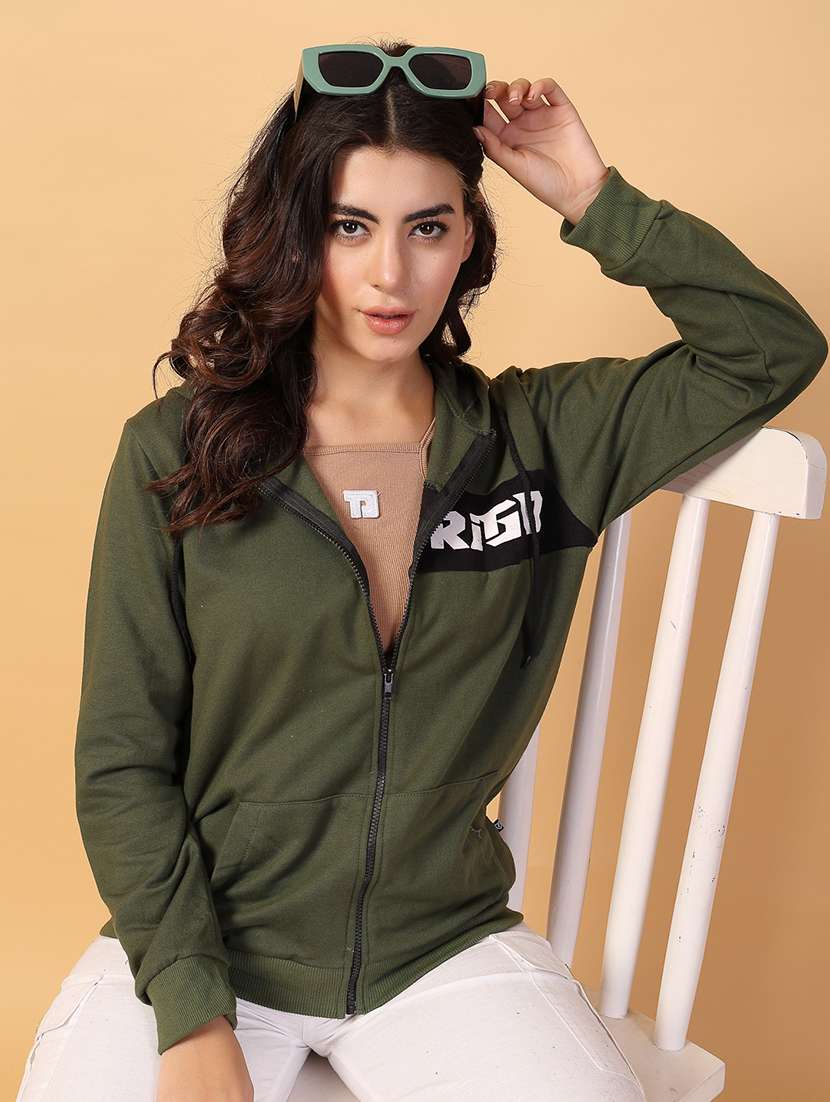 women hooded placement print sweatshirt - 21600079 -  Standard Image - 1