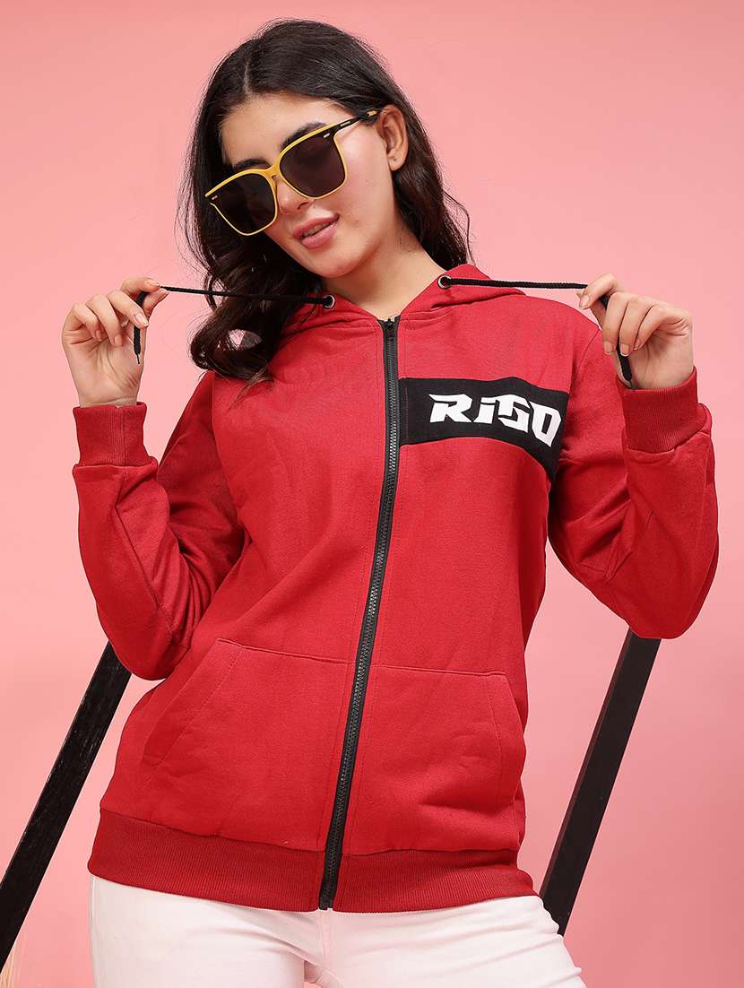 women hooded placement print sweatshirt - 21600080 -  Standard Image - 1