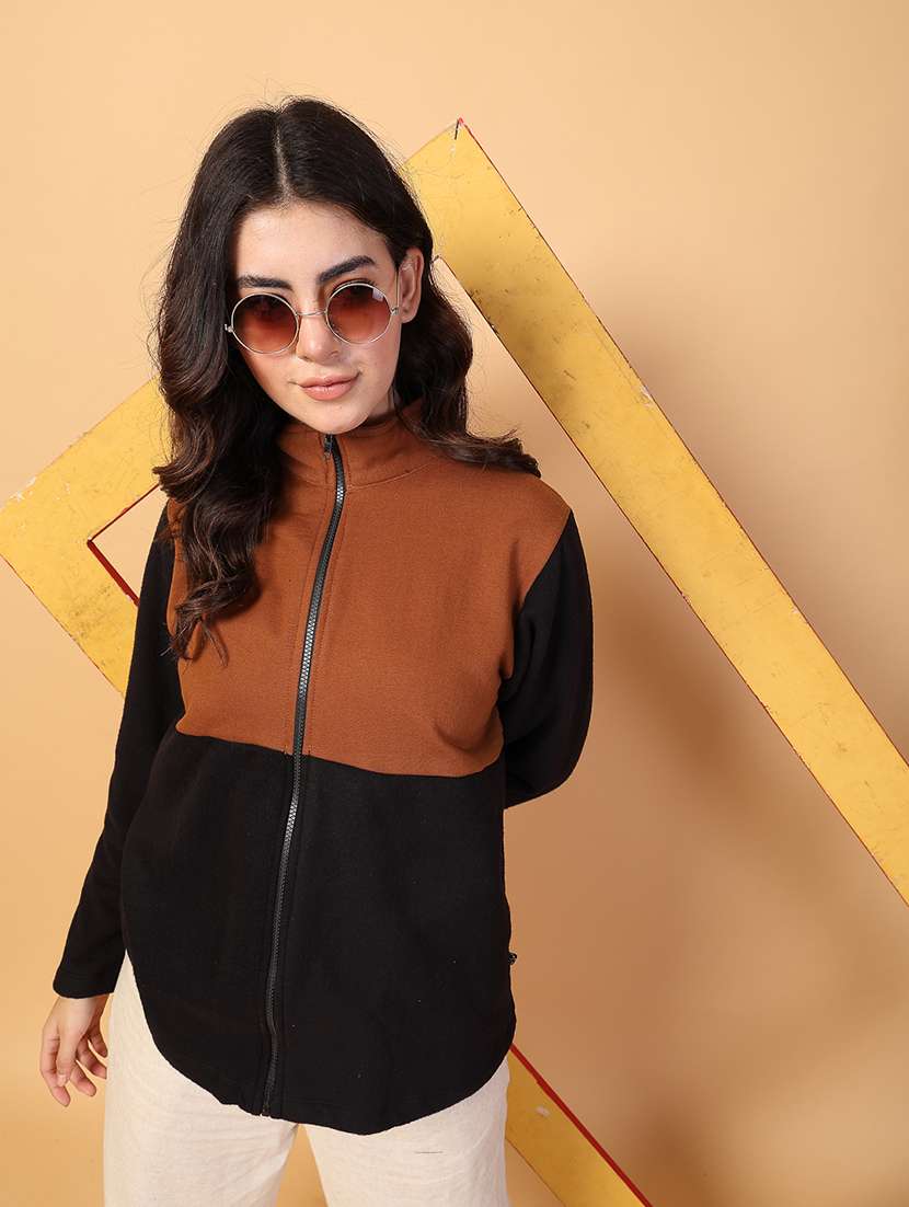 women stand collar color block sweatshirt - 21600081 -  Standard Image - 1