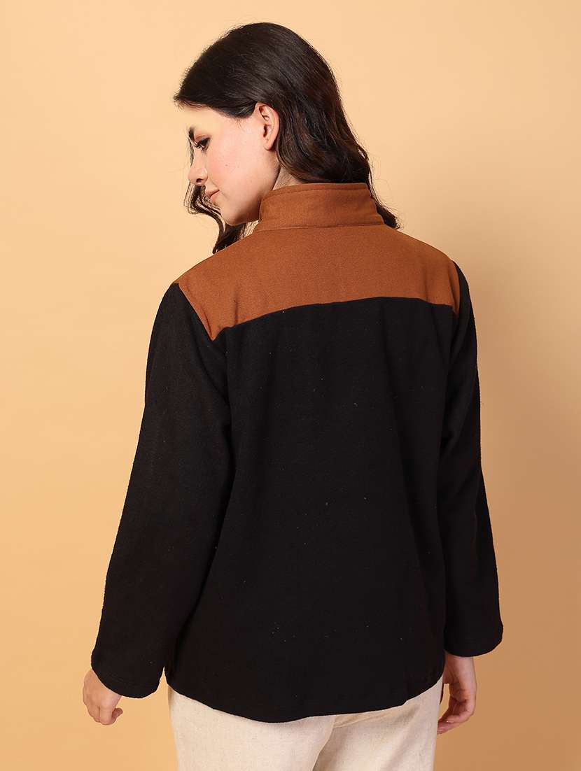 women stand collar color block sweatshirt - 21600081 -  Standard Image - 4