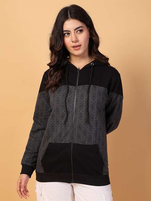 Women Hooded Color Block Sweatshirt