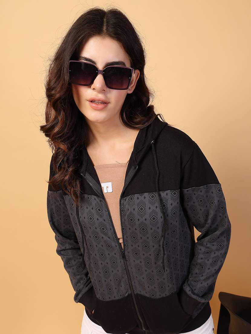 women hooded color block sweatshirt - 21600082 -  Standard Image - 1