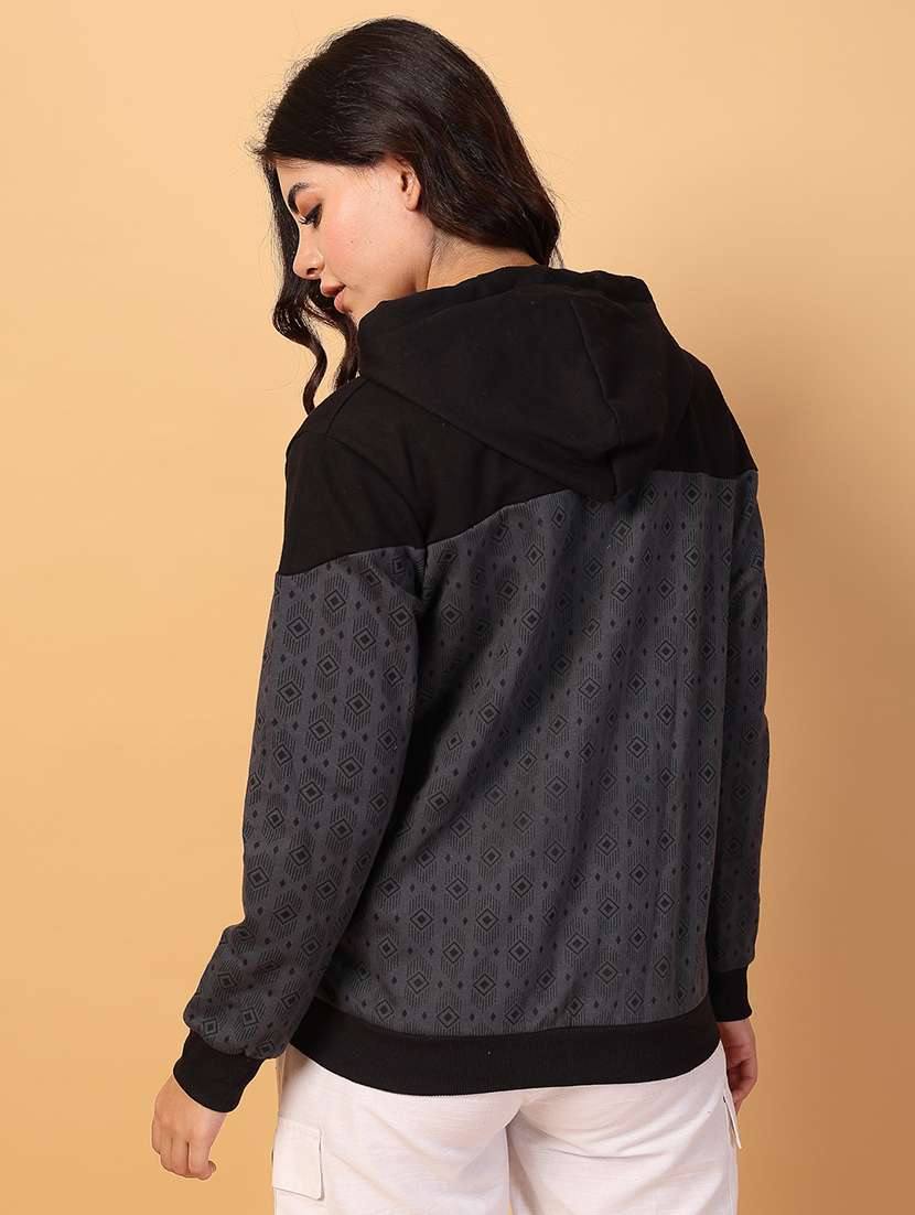 women hooded color block sweatshirt - 21600082 -  Standard Image - 4