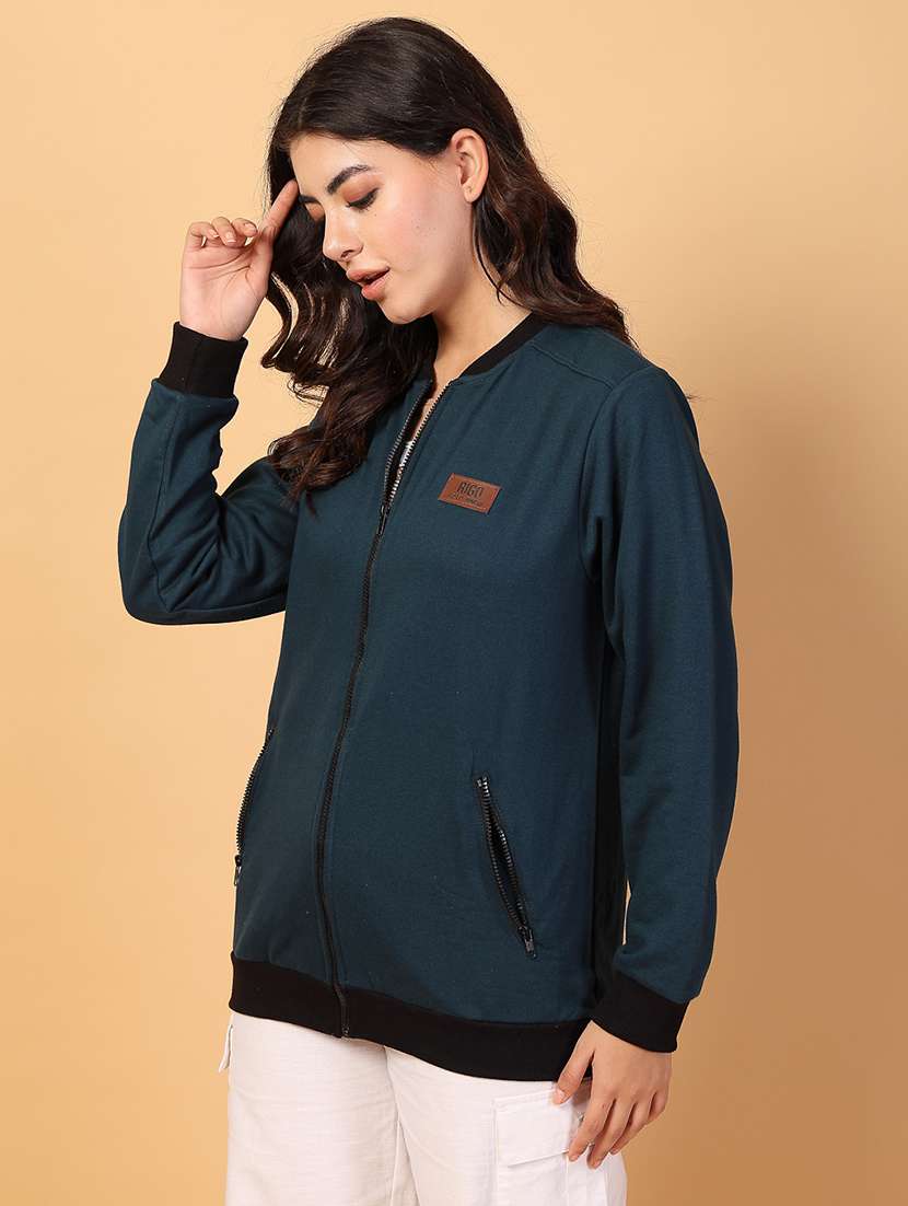 women teal solid long sleeve regular jacket - 21600127 -  Standard Image - 1