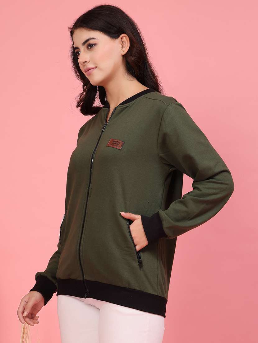 women olive solid bomber jacket - 21600128 -  Standard Image - 1