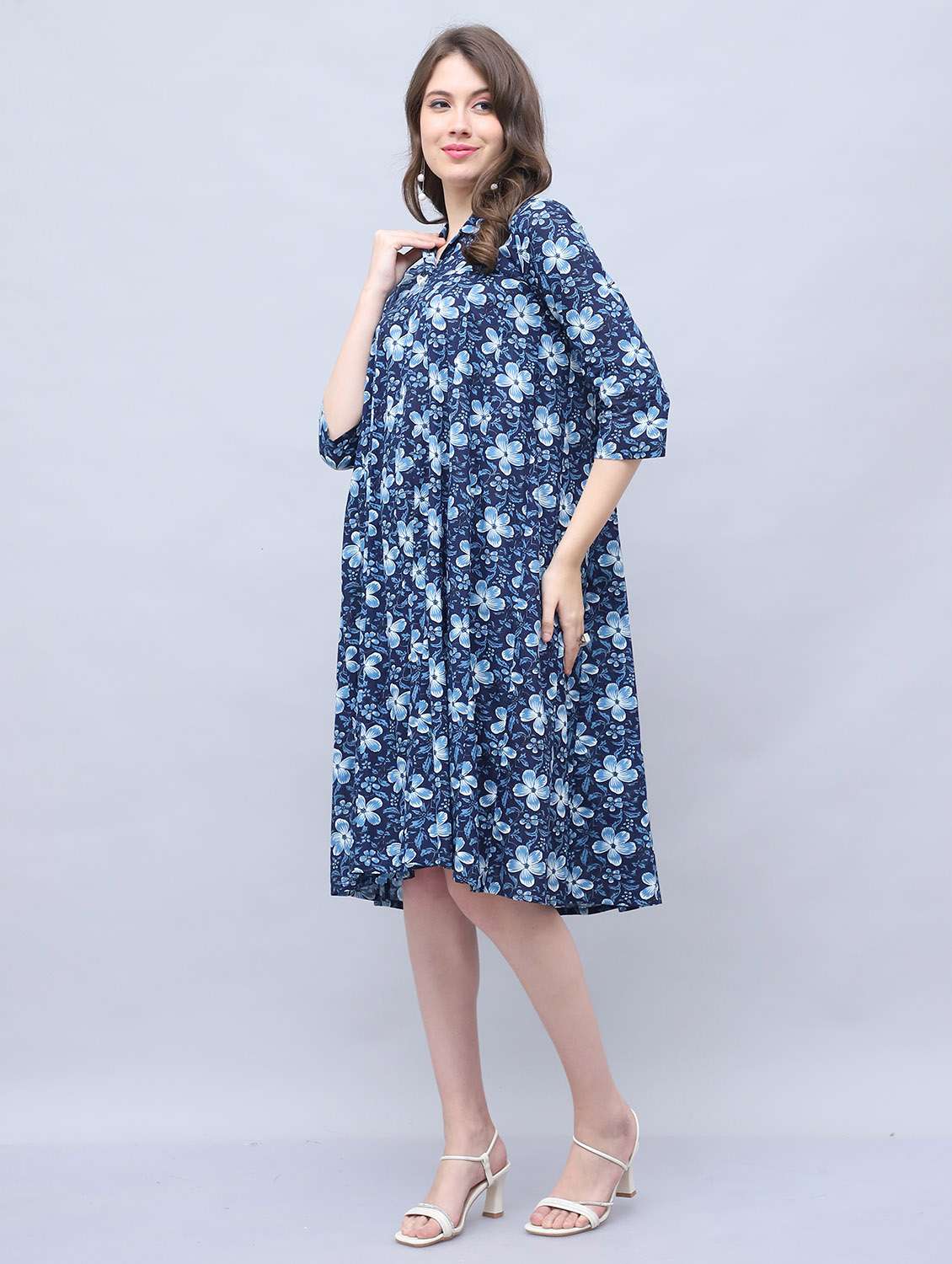 women navy blue floral printed a-line dress - 21600601 -  Standard Image - 1