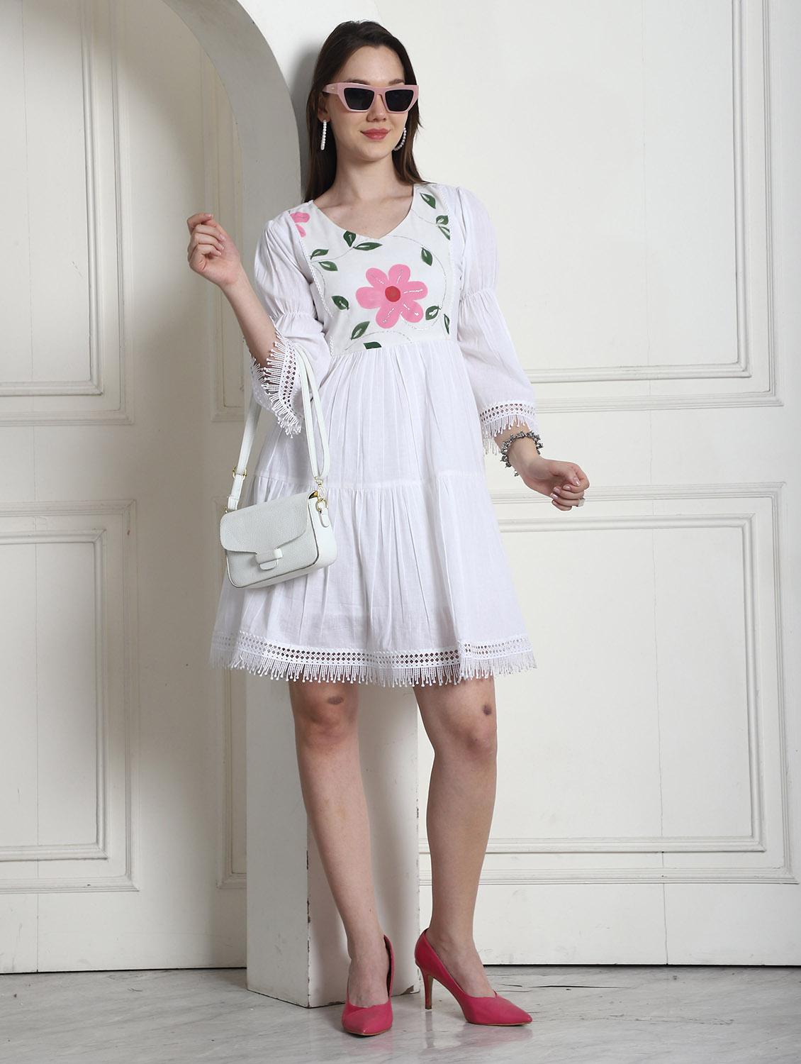 women white floral printed tiered dress - 21600607 - Standard Image - 1