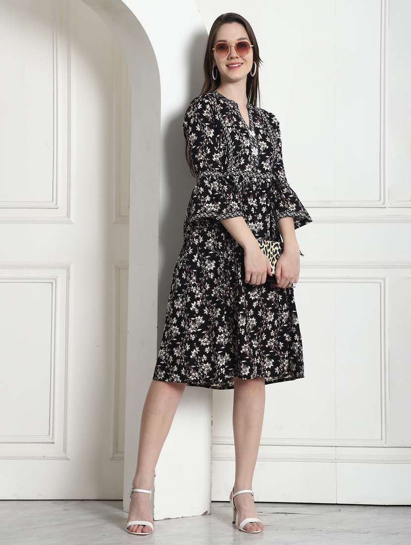 women black printed a-line dress - 21600608 -  Standard Image - 1