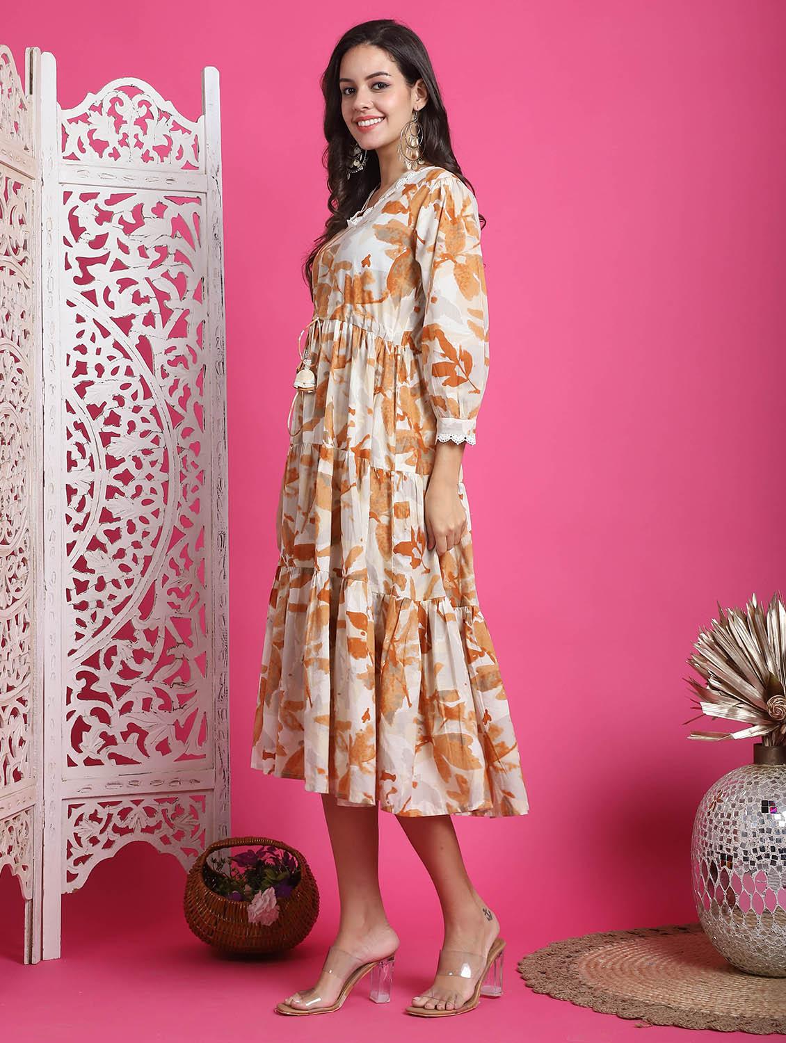 women white abstract printed tiered dress - 21600611 - Standard Image - 1