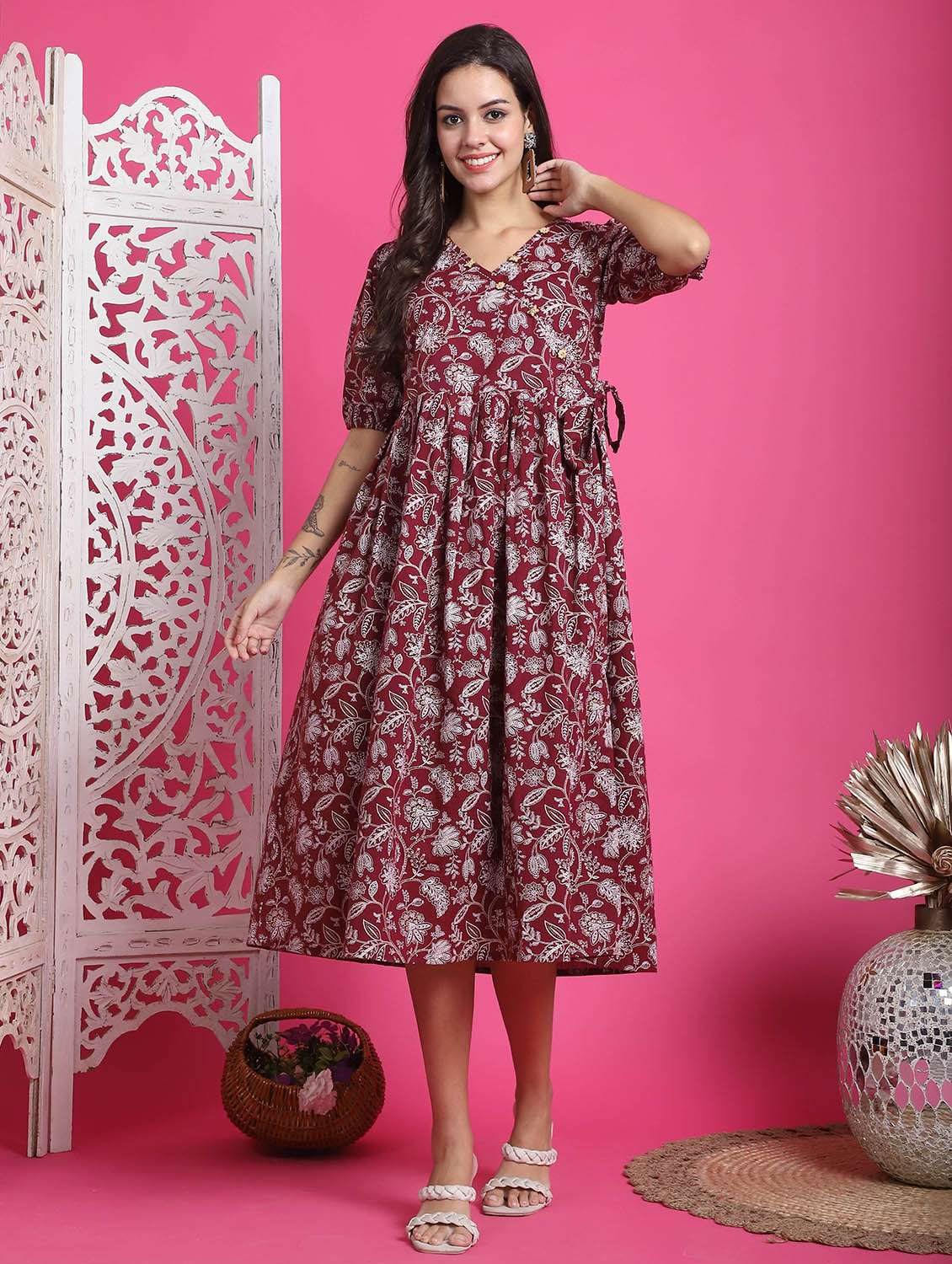 women red printed a-line dress