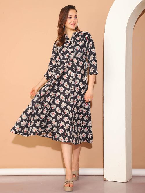 women black floral printed a-line dress - 21600621 -  Standard Image - 0