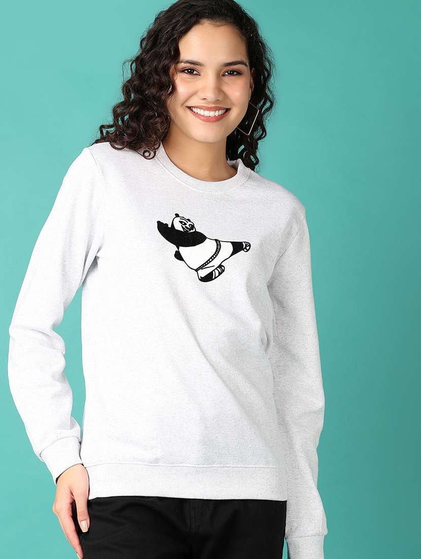 women grey melange front print sweatshirt - 21601059 -  Standard Image - 1