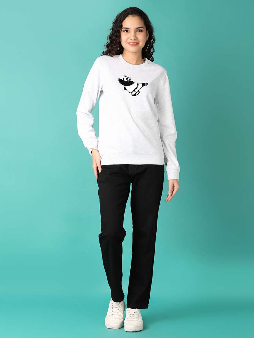 women grey melange front print sweatshirt - 21601059 -  Standard Image - 4