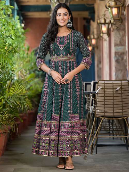 women green printed anarkali ethnic dress - 21601066 -  Standard Image - 0