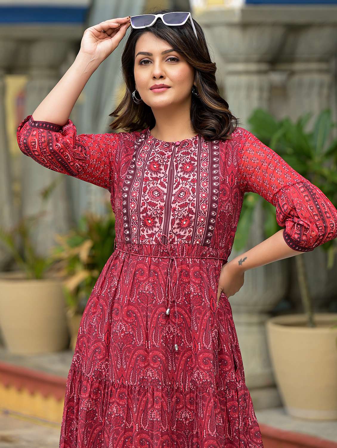 women rust printed tiered ethnic dress - 21601070 -  Standard Image - 4