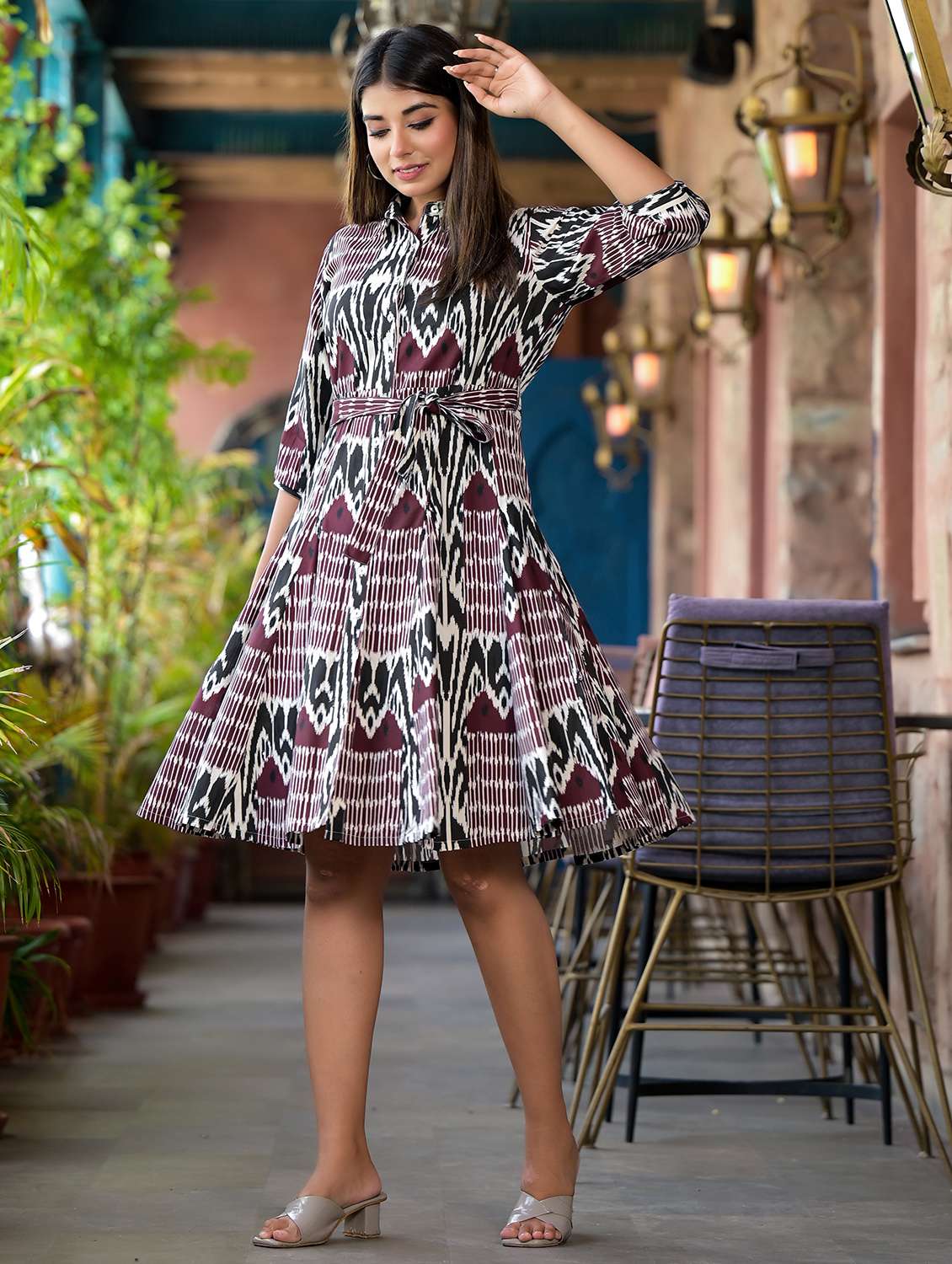 women multi color printed flared ethnic dress - 21601080 -  Standard Image - 1